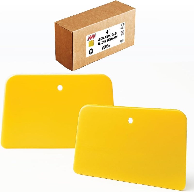 LAUCO Auto Body Filler Spreaders (100 Pieces) - Yellow Reusable Plastic Spreader for Automotive Fillers, Putties, Glazes, Caulks and Paint - Easy Application (100, 4") - Image 1